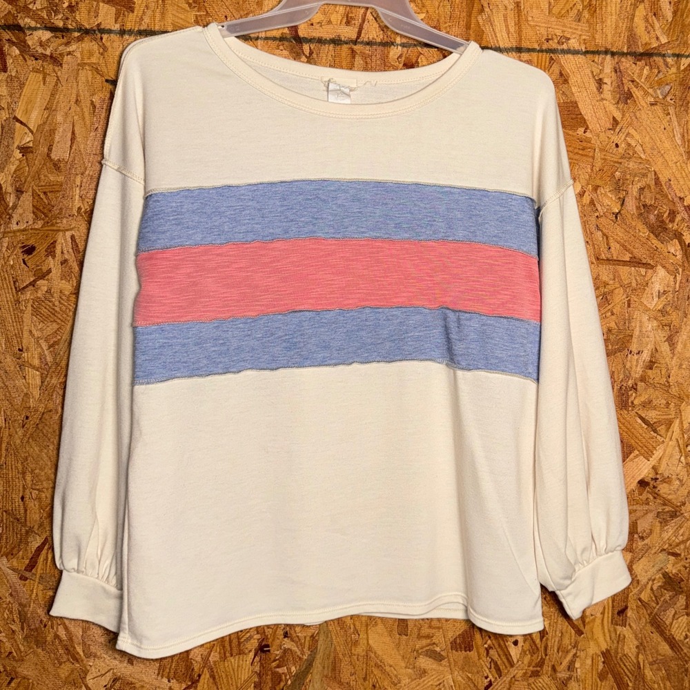 Bibi Light‎ Sweatshirt Top Striped Casual Sporty Chic Mom Look Loose Fit Medium